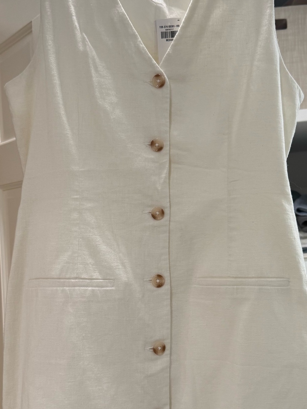 Abercrombie & Fitch Cream V-Neck Button Detail Linen Dress, NWT